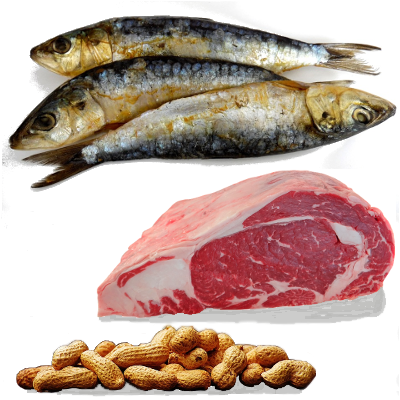 Sardine, carne de vita, alune